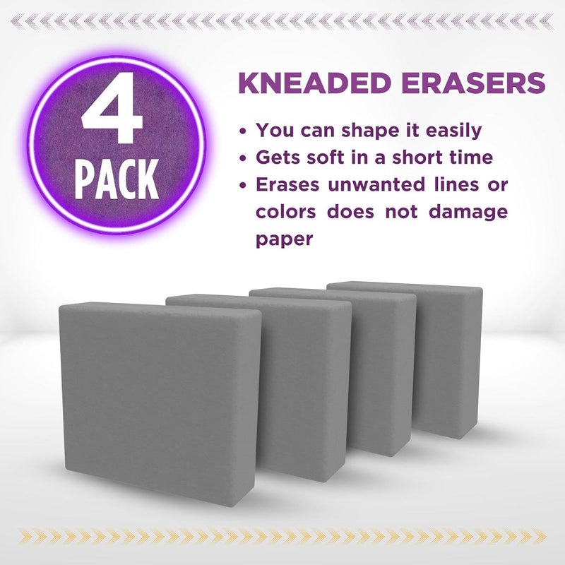 Art Eraising Kneaded Erasers for Artists - 4 Pack Large Size Grey Kneadable Erasers for Drawing & Sketching - Image 2